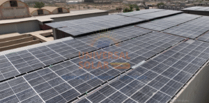 aerial view of roof-mounted 500kw solar panel installation